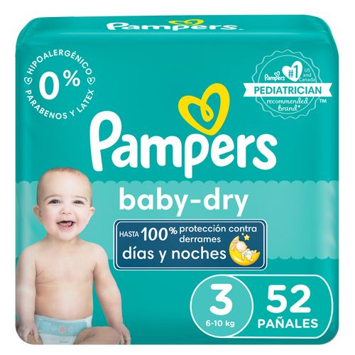 Pañales Pampers Baby-Dry, Talla 3, 6-10kg - 52Uds