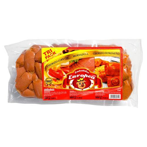 Combo Europea, incluye Chorizo copetín, mortadela y chorizo Extreño -1361g