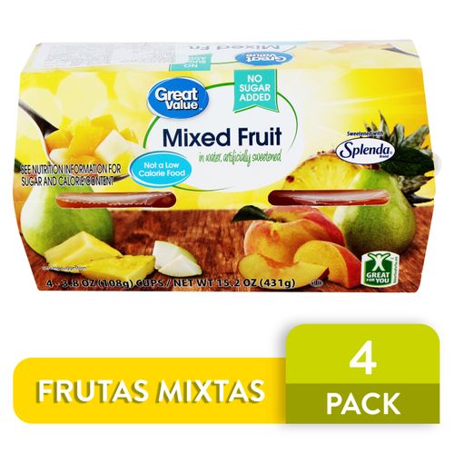 4 Pack Great Value Fruta Mixta Sin Azucar - 431gr