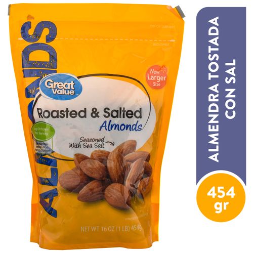 Almendra Tostada Great Value Con Sal - 397Gr