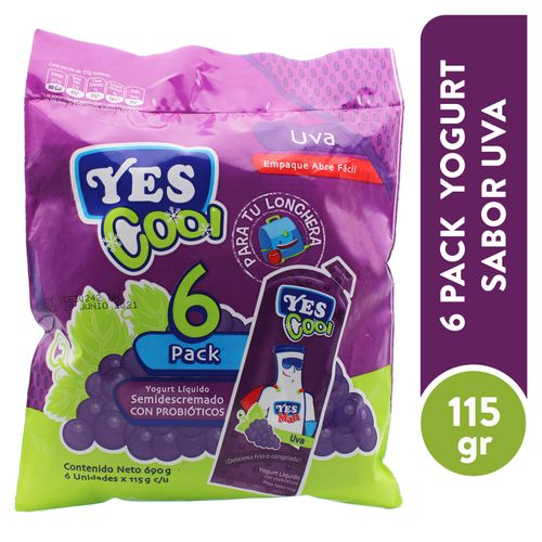 6 Pack Yogurt Yes Cool  Sabor A Uva -750 gr