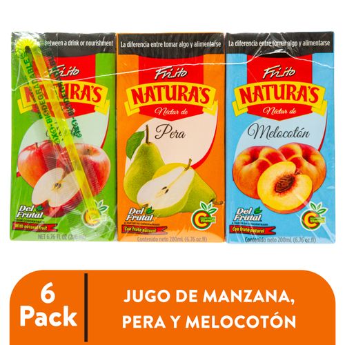 12 Pack Naturas Nectar De  Manzana Pera Melocoton - 200ml