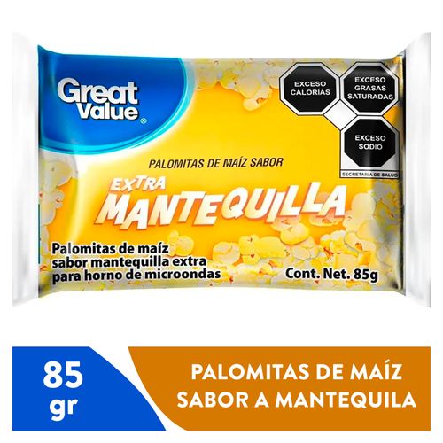 Palomitas Great Value De Maiz Extra Mantequilla Para Horno Microondas - 85gr