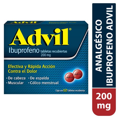 Ibuprofeno Advil 200mg 12 Tabletas