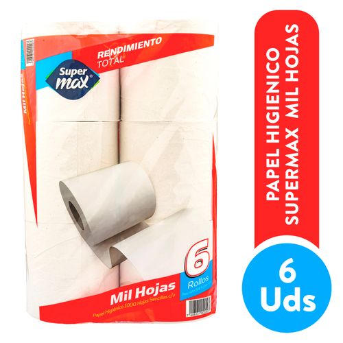 Papel Higienico Supermax 1P 1000 Hojas 6rollos