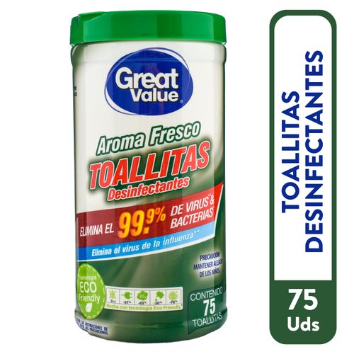 Toalla Desinfetante Great Value Fresco- 75 Piezas