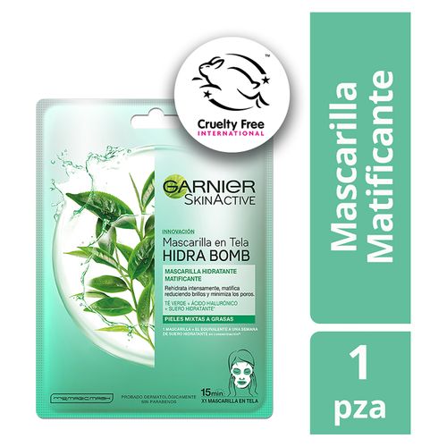 Mascarilla Facial En Tela Active Hidra Bomb Garnier Skin -  Té Verde Hidratante Matificante - 28gr