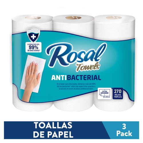 Toalla Rosal Antibacterial 90H 3 Unidades