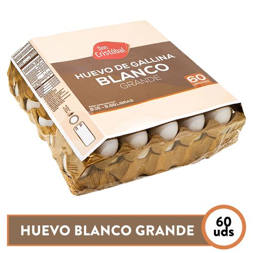 Huevo Blanco Don Cristobal Tamaño Grande, Carton - 60 Uds