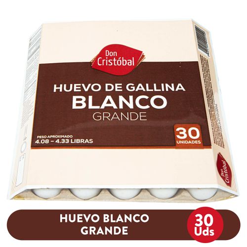 Cajilla de Huevos Blancos Don Cristobal Tamaño Grande - 30 unidades