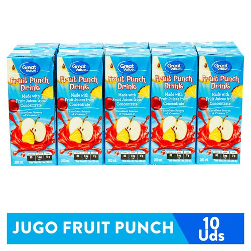 10 Pack Jugo Great Value Fruit Punch - 2000ml