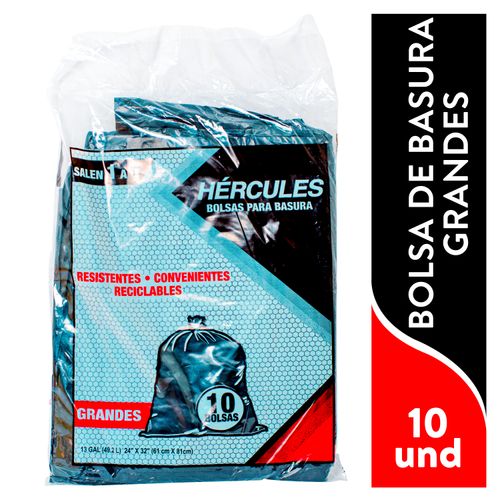 Bolsa Para Basura Hercules Color Negra Grande Paquete- 10 Unidades
