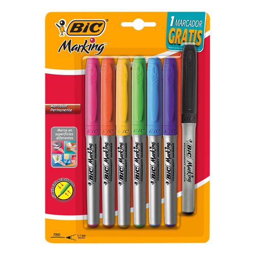 Marcador Permanente Bic Color - 6 Unidades