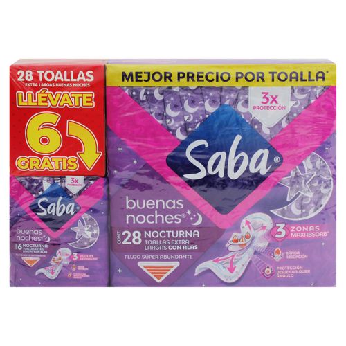 Toalla Nocturna Saba Extra Larga 28 Y 6U