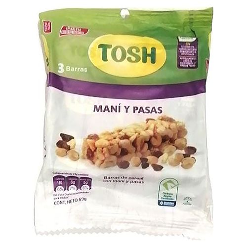 3 Pack Barra de Maní Tosh con Pasas - 69gr