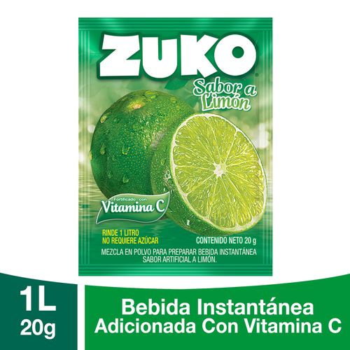 Bebida En Polvo Instantánea Marca Zuko Sabor Limón, Con Vitamina C-  20g