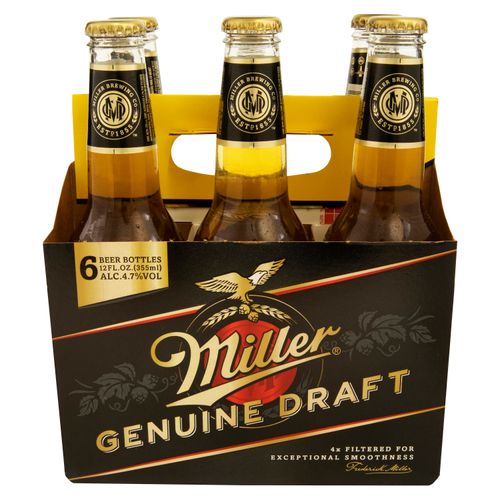 6 Pack De Cerveza Miller Draft Vidrio - 2130 ml