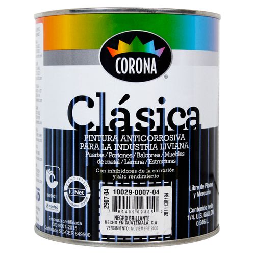 Pintura Marca Corona Anticorrosivo Clásico Color Negro Brillante - 946ml