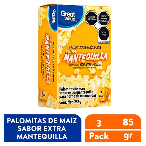 3 Pack Great Value Palomita  De Maiz Sabor Extramantequilla Microonda - 85gr