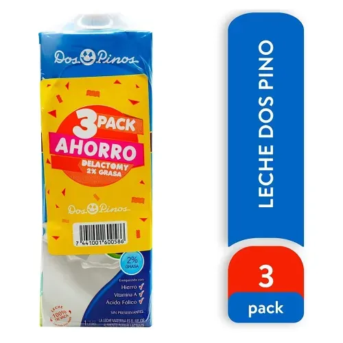 3 Pack Leche Dos Pinos Deslactosada Descremada- 3000 ml