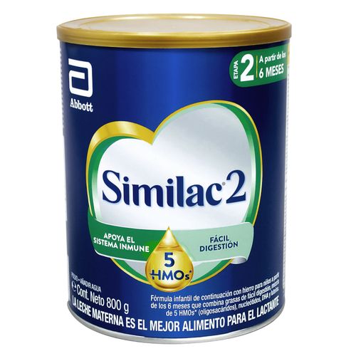 Fórmula Infantil Similac 2 con 5 HMO, sin sacarosa, mezcla única de nutrientes esenciales, hierro, DHA, luteína. - 800 g