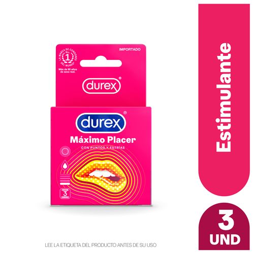 Condones Durex Máximo Placer Látex Natural Con Puntos y Estrías Para Estimulación - 3Uds