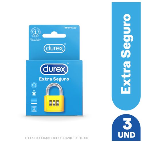 Condones Durex Extra Seguro Látex Natural Extra Lubricante, A Base De Silicona - 3Uds