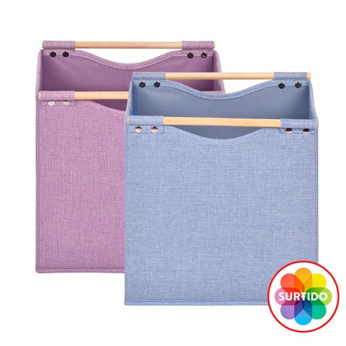 Cubo Organizador De Tela Mango De Madera
