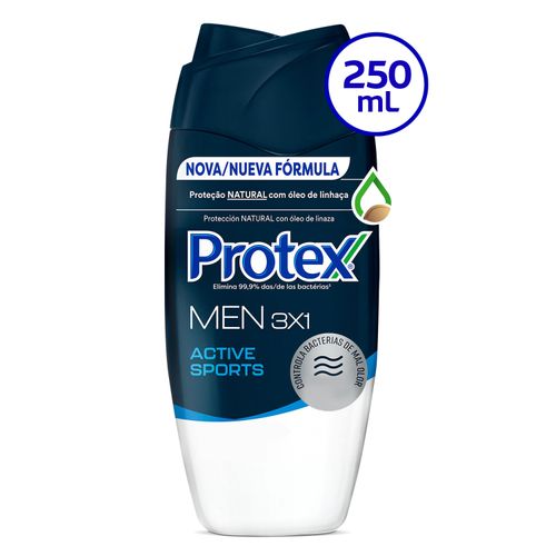 Jabón Líquido Corporal Protex Men Active Sports, Protección Natural Con Alóe De Linaza - 250ml