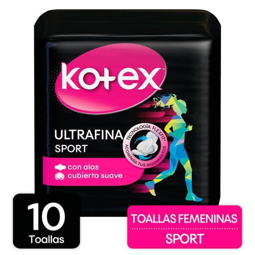 Toallas Femeninas Marca Kotex Sport Ultradelgadas Con Alas - 10Uds