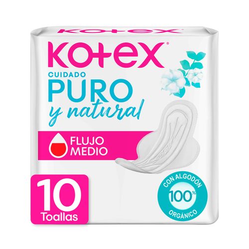 Toallas Femeninas Kotex Puro Y Natural Ultra Fina Hipoalargénico - 10Uds