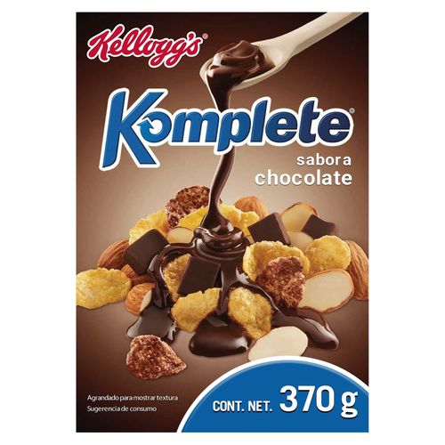 Cereal Kellogg's® Komplete® Sabor Chocolate - Hojuelas de Maíz Sabor Maní y con Trocitos Sabor Chocolate y Almendras - 370g