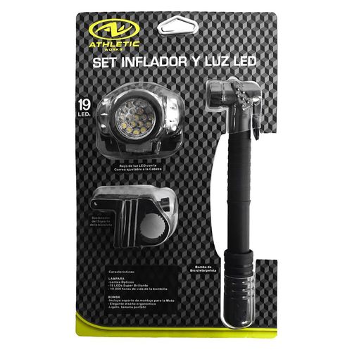 Set Inflador Athletic Works Luz Led Ciclismo