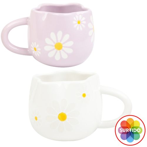 Ms Taza Ceramica 12onz Floral Morado Bla