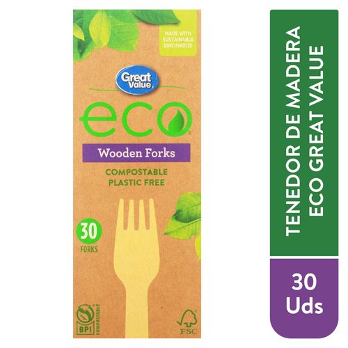 Tenedores Great Value Eco Compostables - 30Uds