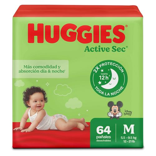 Pañales Huggies Active Sec Etapa 2/M  Más Comodida y Absorción - 64 uds