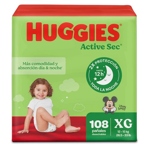 Pañales Huggies Active Sec Etapa 4/XG  Más Comodida y Absorción - 108 uds