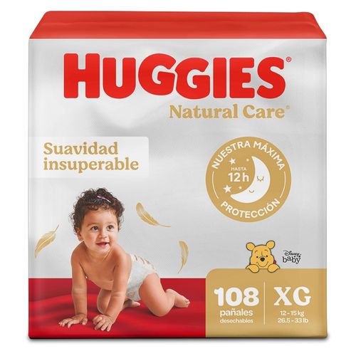 Pañales Huggies Natural Care Etapa 4/XG Hipoalergénico, 12-15kg - 108Uds