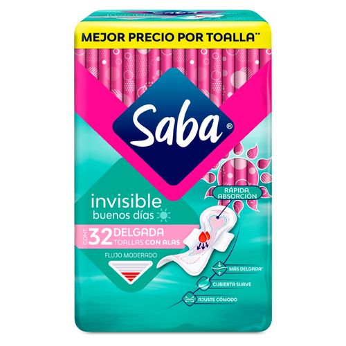 Toallas Femeninas Saba Invisible Delgada Flujo Moderado Con Alas - 32Uds