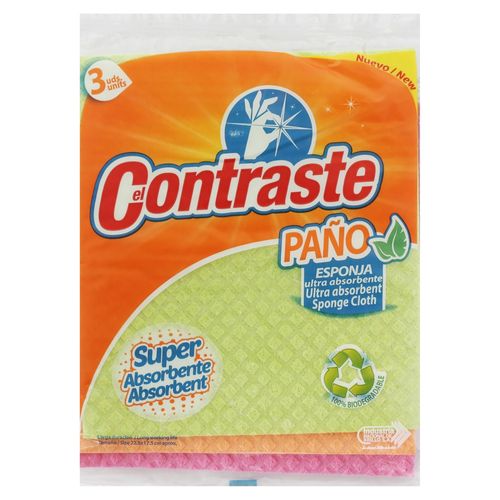 3 Pack Paño Esponja El Contraste Ultra Absorbente