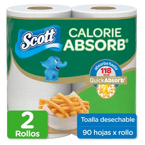 Toalla De Papel Desechable Scott Calorie Absorb 90 Hojas - 2 Rollos