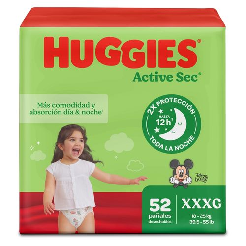 Pañales Huggies Active Sec Etapa 6/XXXG  Más Comodida y Absorción - 52 uds