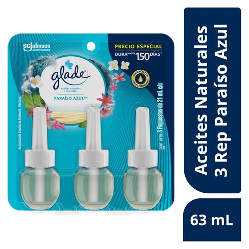 Aromatizante Glade Aceites Naturales Paraíso Azul 3 Pack - 21ml