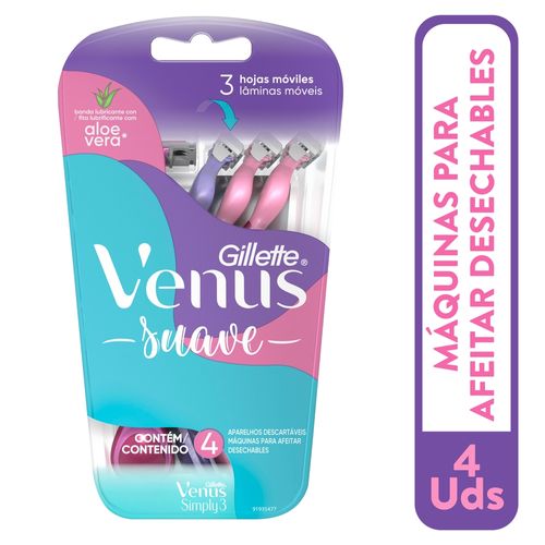 Máquina de Afeitar Desechable Gillete Venus Suave con Aloe Vera, 4 Unidades