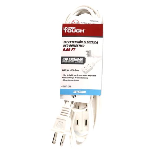 Extension Eléctrica Hyper Tough de Uso Domestico Color blanca Largo 2M