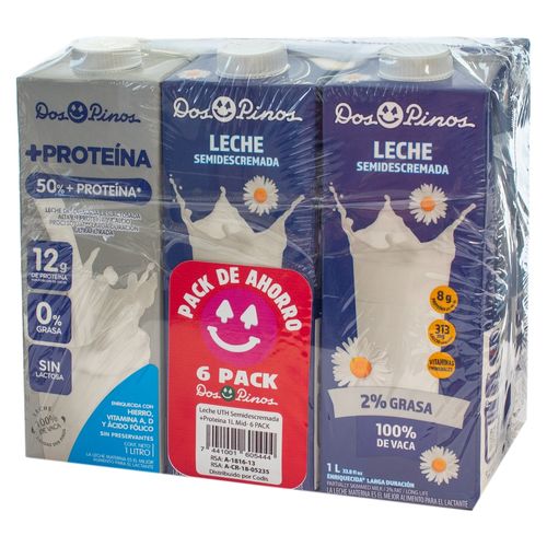 Leche Semidescremada Dos Pinos Mas Proteina 6Pack - 6000ml