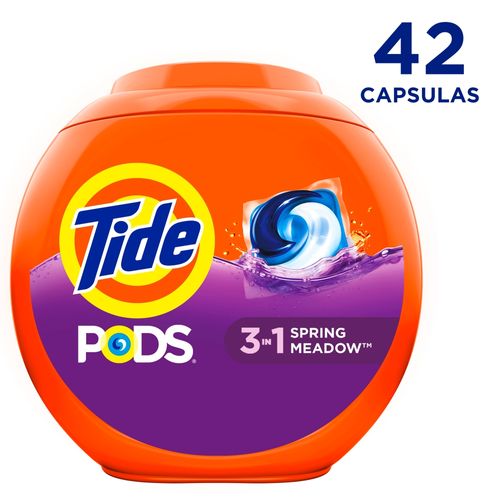 Detergente Tide Pods Spring Meadow en Cápsulas para Ropa Blanca y Color - 42 uds