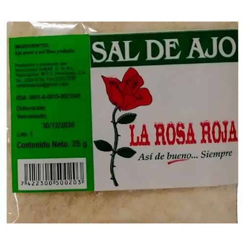 Especia La Rosa Roja Sal Ajo 25 Gr