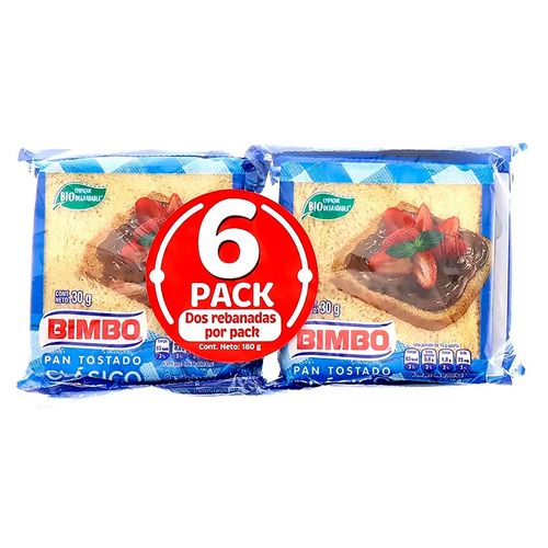 Pan Bimbo Tostado 6 Pack de Dos Rebanadas Por Pack - 180 g