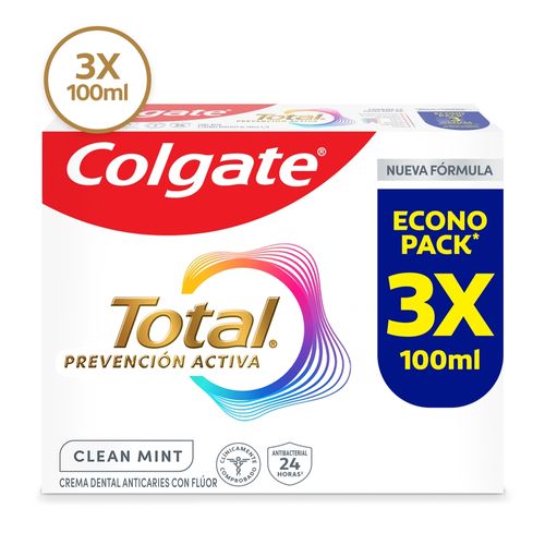 Pasta Dental Colgate Total Clean Mint Prevención Activa  3x - 100 ml